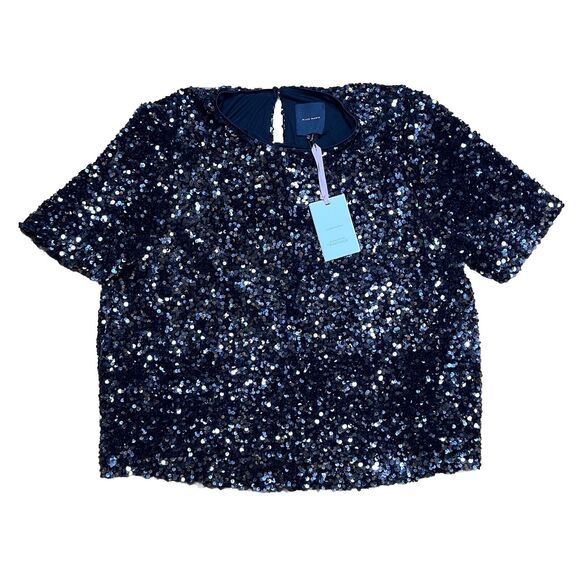 Alex Marie Sequined Blouse Stretch Short Sleeve Lined Party Top Black Womens XL - Picture 1 of 16